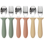 Eascrozn 6 Pack Toddler Utensils, kids Silverware with Silicone Handle, 18/8 Stainless Steel Children Safe Spoons and Forks Set Baby Feeding Essentials, Dishwasher Safe