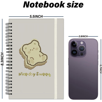 Deokke Spiral Notebook,Hardcover Journal Wide Ruled Spiral Notebook,A5 5.5 x 8.3 Inch,80GSM Thick Paper 60 Sheets 120 Pages for Girls Women School Office Aesthetic Cute-Bear