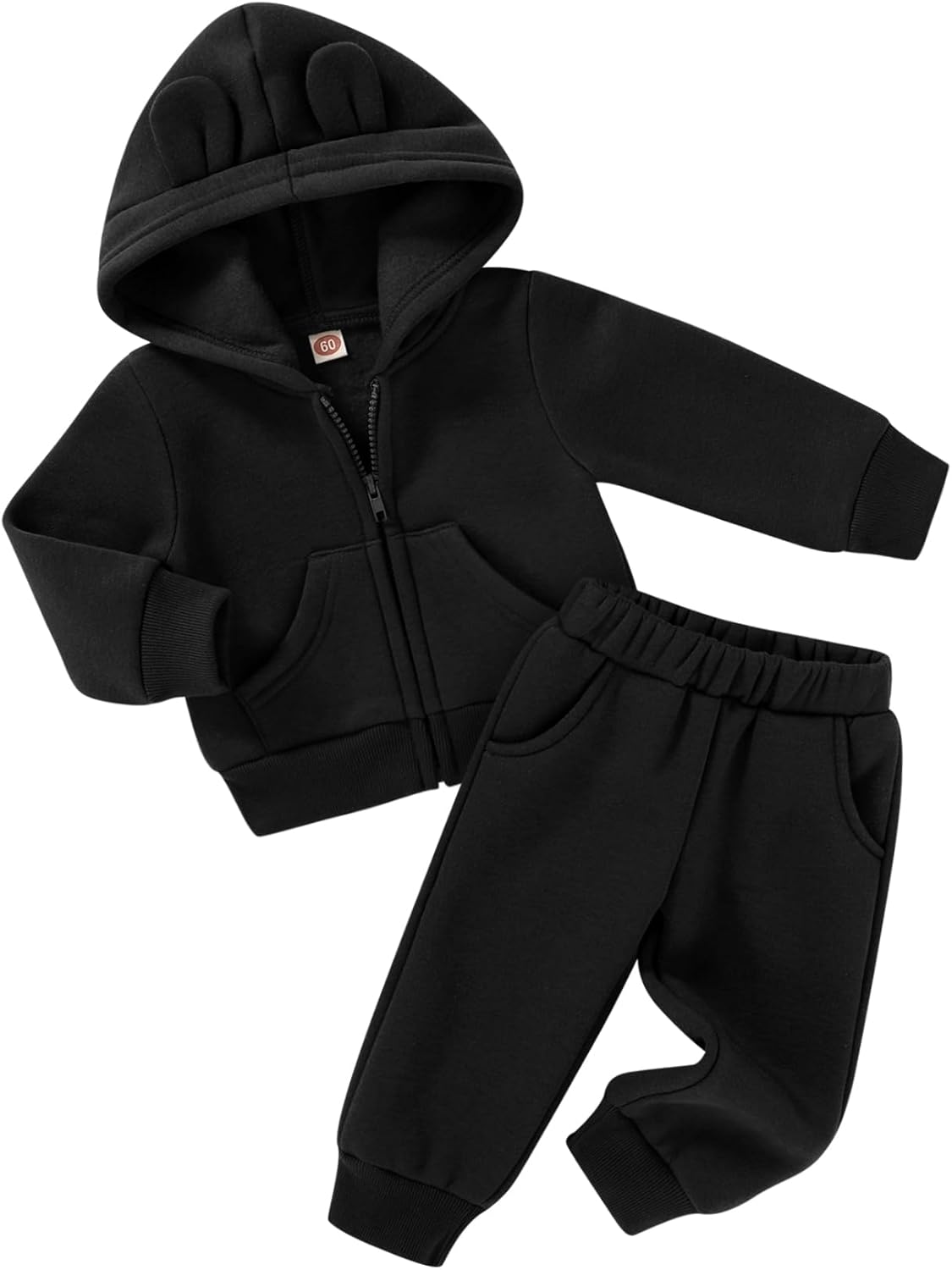 Happy Town Baby Clothes for Girls Boys Clothes Solid Color Zipper Hoodie and Pants Set Infant Fall Winter Outfits