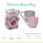 melii 2 Pack Silicone Bear Mug for Toddlers and Kids - Durable Food-Grade BPA-Free Cup for Hot and Cold Beverages - Fun Bear-Shaped with Easy-Grip Handle - Pink and Grey
