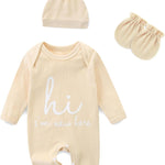 Newborn Girls and Boys Romper, Hi I’m New Here Long Sleeve Cotton Baby Clothes, Newborn Coming Home Outfit