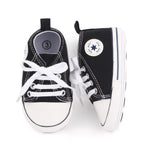 KKIIDDSS Unisex Baby Girls Boys Canvas High-top Shoes, Newborn Infant Anti-Slip Soft Sole Frist Walking Breathable Sneakers (A01/Black Rubber Sole,6-12 Months)