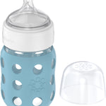 Lifefactory 8-Ounce Wide Neck Glass Baby Bottle with Protective Silicone Sleeve and Stage 2 Nipple, Denim (LG2211WDE4)