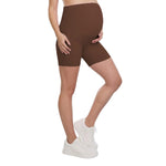 Motherhood Maternity Women's Over The Belly Ribbed Biker Pregnancy Workout Shorts, Potting Soil, Medium