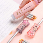 2 Pcs Cat Paw Cute Pencil Sharpener and 2 Pcs Retractable Eraser Push Pull Design Kawaii Cat Eraser,Pencil Sharpeners Manual for Kids Rubber Aesthetic Erasers Student Home School Supplies