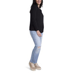 Motherhood Maternity Women's Long Sleeve Scoop Neck Tulip Nursing Tee Shirt for Breastfeeding with Easy Access, Jet Black, Medium