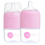 PopYum 5 oz Pink Anti-Colic Formula Making/Mixing/Dispenser Baby Bottles, 2-Pack with #1 Slow Flow Nipples, 150 ml, BPA-Free, Natural Latch