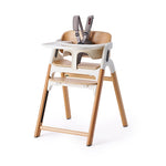 Momcozy DinerPal Wooden High Chair for Babies, Toddlers & Adults Up to 308 Lbs, Convertible Baby Highchair with Food-Grade Tray, Dishwasher-Safe, Adjustable & Ergonomic, Natural Wood