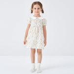 pureborn Toddler Girls Woven Dress Short Sleeve Cotton Peter Pan Collar Dress Summer Playwear Dresses White Pink Blooms 2-3 Years