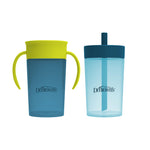 Dr. Brown's Milestones Straw to 360° Cup Set, Convertible Toddler Training Cup Set with Interchangeable Silicone Straw and 360 Degree Cup Lids, Blue Green, 10 oz/300 mL, BPA Free, 9m+, 2 Pack