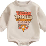 FOCUSNORM Thanksgiving Newborn Baby Girl Outfit Toddler Pumpkin Sweatshirt Romper Long Sleeve Onesie Infant Fall Clothes