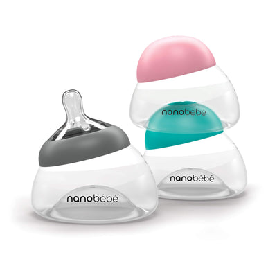 Nanobebe Breastmilk Bottle, Breastfeeding Newborn Breast Like, Anti Colic, Perfect Latch, Preserves Breast Milk nutrients, Twin-Pack Pink