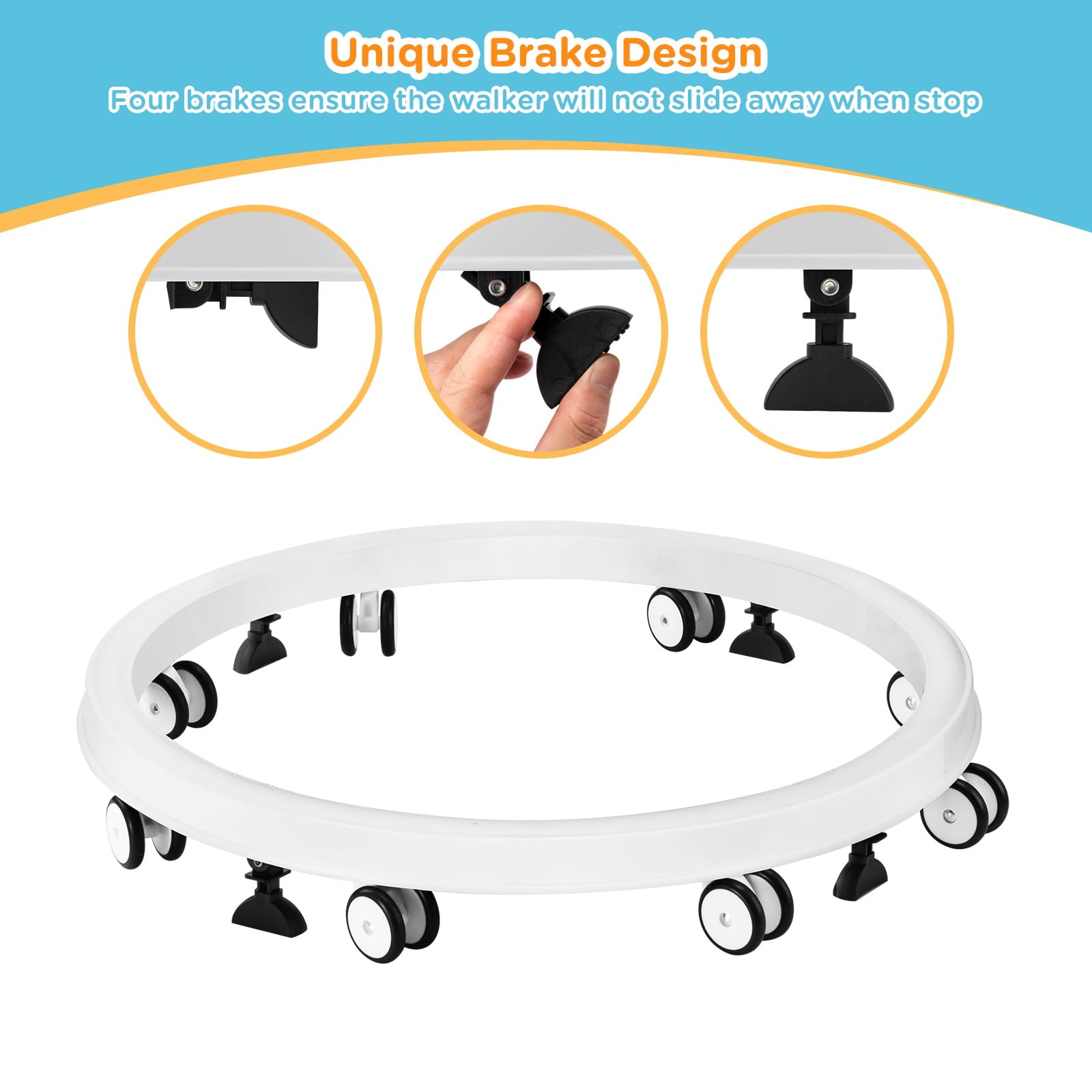 Baby Walker with Wheels, One-Touch Folding Portable Baby Walkers with Height Adjustment, Large Dinner Plate and Brake, Walker for Baby Boy Girls 6-18 Months, Gray