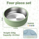 Mity rain 4-Pack Baby Bowls with Suction,Stainless Steel Toddler Bowl with Removable Silicone Shell, Non-Slip Unbreakable babies bowls with silicone suction & Kids Bowls for Baby Food Feeding