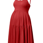 GINKANA Maternity Dresses Adjustable Spaghetti Strap Dresses Solid Sleeveless Cami Dress Knee Length Daily Wearing for Pregnant Woman,Red,S