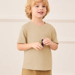Haloumoning Toddler Baby Boys Short Sleeve T Shirts Kids Summer Basic Crewneck Tops Tees with Pocket 9M-8Y Apricot