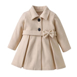 USKIDKK Toddler Baby Girl Clothes Jacket Coat Long Sleeve Solid Color Buttons Dress Coat Fall Winter Outfit (Beige,1-2T)