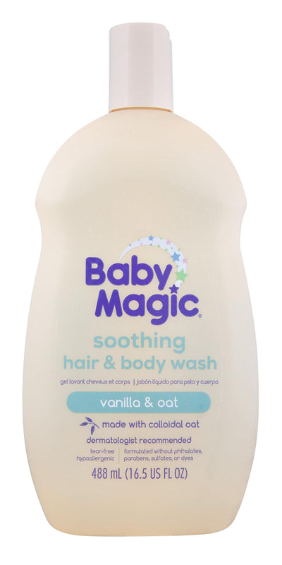 Baby Magic soothing hair & body wash bottle on a white background