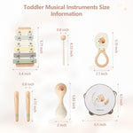 Baby Musical Instruments Set Wooden Montessori Musical Toys for Toddlers Neutral Colors Percussion Instruments Set with Modern Boho Xylophone Tambourine Educational Musical Toys for Preschool Kids