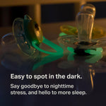 Tommee Tippee Night Time Pacifier, 18-36 Months, Symmetrical Silicone Baglet, BPA-Free Binkies, Glow in The Dark Technology, Green Rainbow, Pack of 6