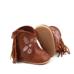 Covvoliy Baby Boys Girls Western Cowboy Boots Non-Slip Soft Sole PU Booties First Walker Crib Outdoor Shoes for Toddler (Light Brown Floral, 6-12 Months)