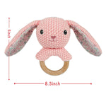 Baby Toys Stuffed Animals Handbell,Rabbit Rattle Toy Wooden Rattle Toys for Baby,Knit Bunny Stuffed Animal Cute Rattle with Teether Ring Newborn Birthday Gifts（Bunny）