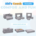Elftopia Modular Kids Sofa,Toddler Couch Foam Armchair for Kids, Children Convertible Plush Sofa Play Set,Fold Out SofaBed(Grey)