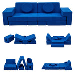 Karl home Kids Couch 14PCS, Modular Kids Play Couch, Multifunctional Foam Toddler Sofa,Climbing & Relaxation, Sectional Convertible Sofa Imaginative Furniture Play Set for Playroom, Blue