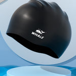 WHALE Extra Large Swim Cap for Women Men, Durable Silicone Swimming Hat with Ear Protection, Unisex Adults Bath Swimming Caps for Long Thick Curly Hair & Dreadlocks Braids Weaves Afro Hair (Black)