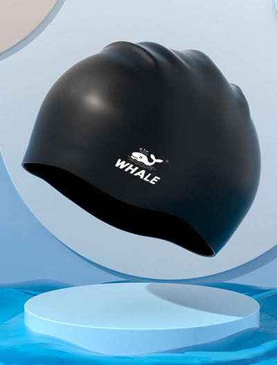 WHALE Extra Large Swim Cap for Women Men, Durable Silicone Swimming Hat with Ear Protection, Unisex Adults Bath Swimming Caps for Long Thick Curly Hair & Dreadlocks Braids Weaves Afro Hair (Black)
