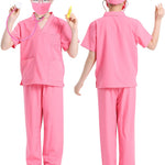 ICECUTE Doctor Scrubs for Kids,7 Pcs Scrubs Costume with Accessories,Halloween Costume for Boy Girls,3-11 Years (Pink, 8-9Years)