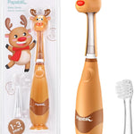 Papablic Toddler Sonic Electric Toothbrush for Ages 1-3 Years, Baby Electric Toothbrush with Cute Reindeer Cover and Smart LED Timer, 2 Brush Heads (Ruby)