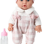 12'' Baby Doll in Gift Box with Pink Cloths, Pacifier, 13''x13'' Microfabric Blanket, and Feeding Bottle. Gift Idea for Ages 3+