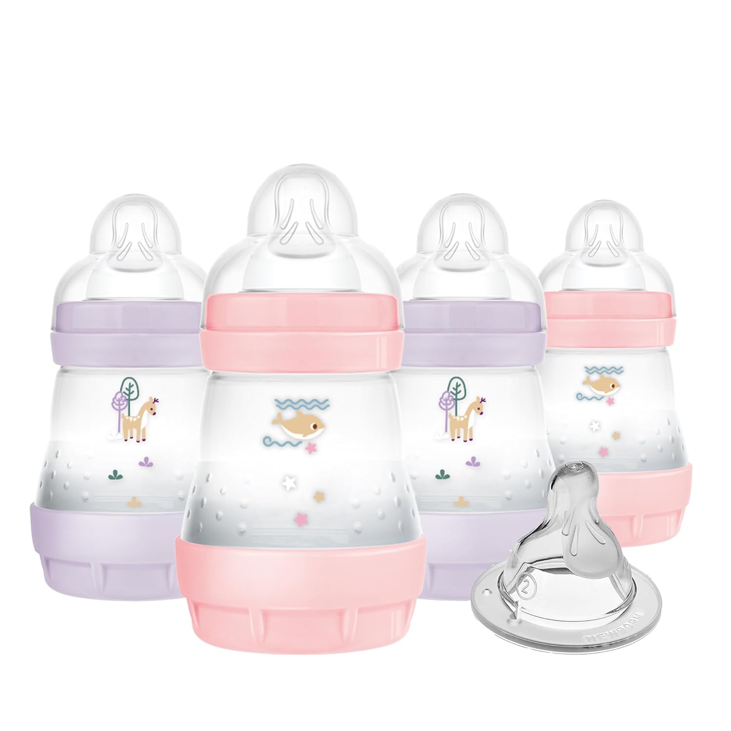 MAM Easy Start Anti-Colic Baby Bottles, Extra Slow Flow, Breastfeeding-Like Silicone Nipple Bottle, Reduces Colic, Gas, & Reflux, Easy-to-Clean, BPA-Free, Vented Baby Bottles for Newborns, 0-3 Months