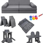 COMFYRA 10 PCS Modular Kids Play Couch with 6 Inflatable Balls – Convertible Foam and Floor Cushion Sofa for Boys and Girls, Perfect Play Couch for Toddlers, Playrooms or Bedrooms (Grey)