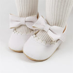 LAFEGEN Baby Girls Mary Jane Flats with Bownot Non Slip Soft Sole PU Leather Newborn Infant Toddler First Walker Cirb Dress Shoes, 0-6 Months Infant, 12 White