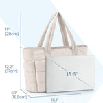 BAGSMART Tote Bag for Women, Lightweight Puffy Tote Bag with Compartments Shoulder Bag Handbag Quilted Shoulder Bag Handbag for Travel, Work, Beach, Gym, Shop(Beige)