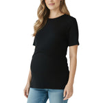 Motherhood Maternity Women's Short Sleeve Crew Neck Cross-Over Nursing Tee Shirt for Breastfeeding with Easy Access, Black, Large