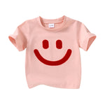 Happy Town Toddler Clothes Baby Boy Girl Smiley Face Shirt Short Sleeve T-Shirt Tee Summer Tops Outfits(Pink and Smile Face,18-24 Months)