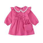 Kucnuzki 12-18 Month Girl Clothes Baby Girl Solid Color Outfit Long Sleeve Zip Up Dress Hot Pink Collared Fall Winter Toddler Girls Plain Dresses with Cute Bag
