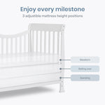 Dream On Me Violet 7-in-1 Convertible Full-Size Baby Crib with Toddler, Day & Full Bed Conversion in White, GreenGuard Gold & BSA, 3 Mattress Heights, Sustainable Pinewoo