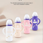 ZCH 4-Pack Silicone Sleeves for Lansinoh Glass Bottles, BPA-Free Drop-Resistant Baby Bottle Sleeves with Handles, Compatible with Lansinoh Anti-Colic Glass Baby Bottles (8 oz)