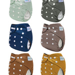 babygoal Reusable Charcoal Cloth Diapers with Double Gussets, 6 Pack Washable Baby Pocket Diapers with 6pcs Charcoal Inserts and Wet Dry Bag(Solid Color)