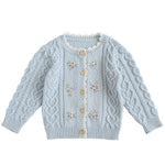 Baby Girls Cable Knit Cardigan Sweater Crewneck Embroider Cardigan Button Warm Jacket Coat for Toddler Blue