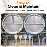 6-Piece Stainless Steel Divided Plates with Suction – Durable Toddler Dinnerware Set with Forks & Spoons – Mess-Free & Dishwasher Friendly