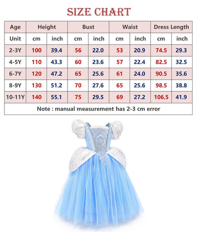 TYHTYM Cinderella Costumes Girl Dress Up Puffy Sleeves Pageant Party Halloween Fancy Ball Gown (2-3T, Blue)