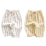 Ashmyova Classic Casual Pants for Boys Thin Cotton Stripe Elastics Waist Spring Summer Trousers Toddler Long Pants 2Pcs Yellow/Khaki Size 3-4 Years
