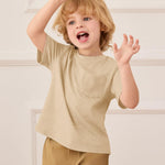 Haloumoning Toddler Baby Boys Short Sleeve T Shirts Kids Summer Basic Crewneck Tops Tees with Pocket 9M-8Y Apricot