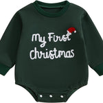 Amiblvowa My First Christmas Baby Boy Girl Outfit Long Sleeve Oversized Crewneck Sweatshirt Shirt Bubble Romper Xmas Clothes