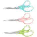 Scissors All Purpose Bulk Set of 3, Scissors for Office Home School Craft Supplies, Soft Comfort-Grip Right/Left Hand, Viridian, Vivid Green, Pink